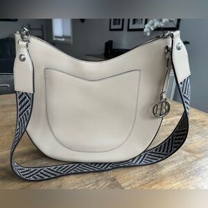 Henri Bendel Cream/Beige Shoulder Bag with Black Guitar Strap